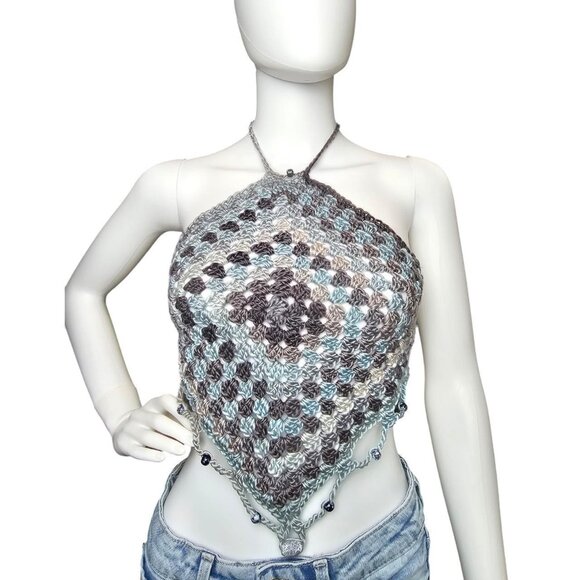 Handmade crochet diamond halter top with lining for more coverage. - Picture 7 of 7